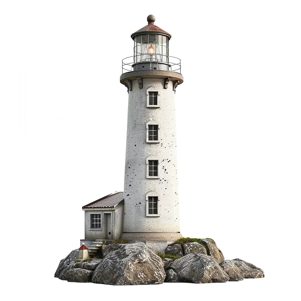 lighthouse is rock with rock foreground
